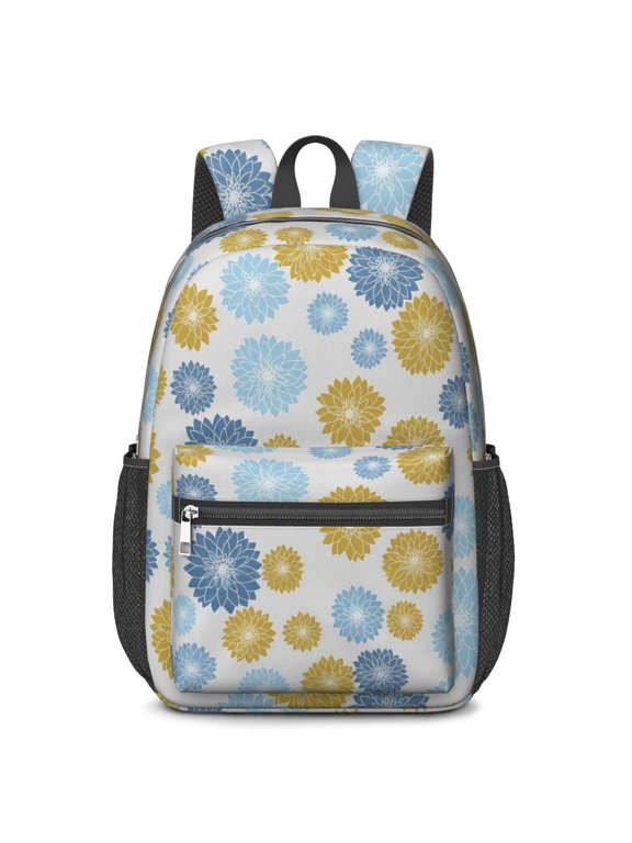 Geometric Flower and Dahlia Gray 17" School Backpacks for Teens,Waterproof Oxford Fabric,S-Shape Padded Straps for School,Travel,Hiking,Camping