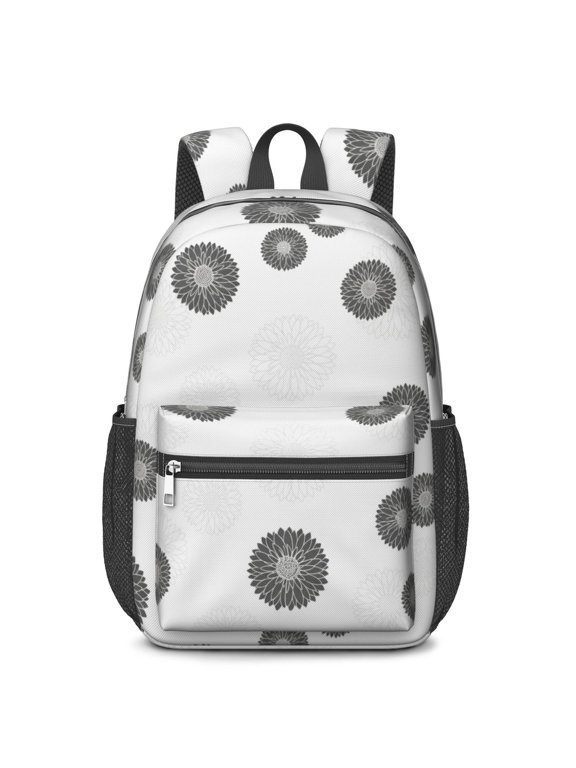 Geometric Flower and Dahlia White 17" School Backpacks for Teens,Waterproof Oxford Fabric,S-Shape Padded Straps for School,Travel,Hiking,Camping