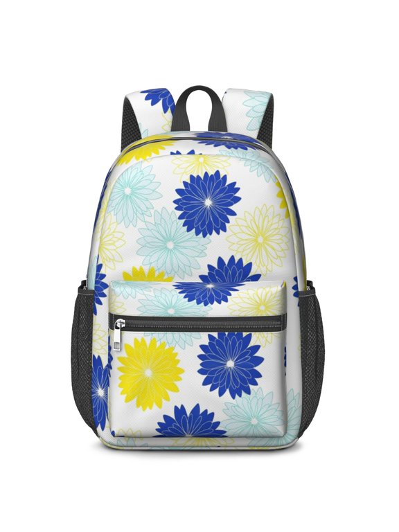 Geometric Flower and Dahlia White 17" School Backpacks for Teens,Waterproof Oxford Fabric,S-Shape Padded Straps for School,Travel,Hiking,Camping