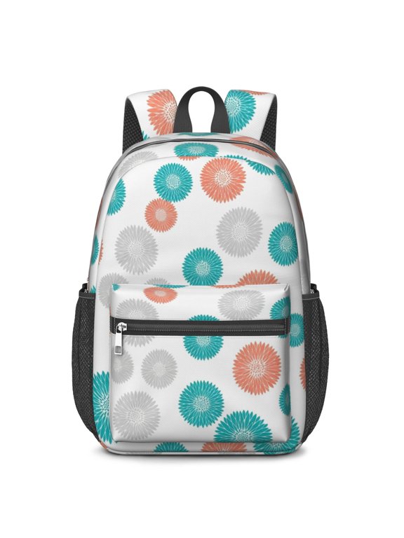 Geometric Flower and Dahlia White 17" School Backpacks for Teens,Waterproof Oxford Fabric,S-Shape Padded Straps for School,Travel,Hiking,Camping