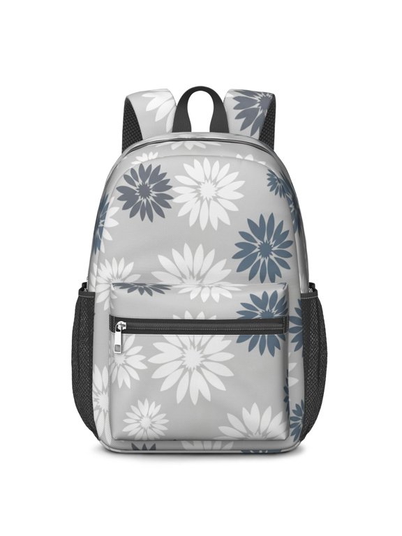 Geometric Flower and Daisy Gray 17" School Backpacks for Teens,Waterproof Oxford Fabric,S-Shape Padded Straps for School,Travel,Hiking,Camping