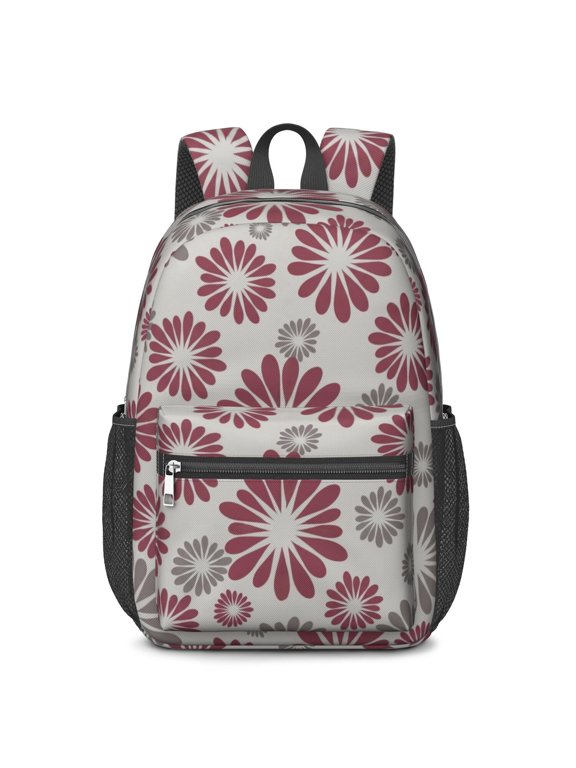 Geometric Flower and Daisy Gray 17" School Backpacks for Teens,Waterproof Oxford Fabric,S-Shape Padded Straps for School,Travel,Hiking,Camping