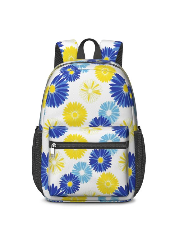 Geometric Flower and Daisy White 17" School Backpacks for Teens,Waterproof Oxford Fabric,S-Shape Padded Straps for School,Travel,Hiking,Camping