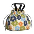 thumbnail image 1 of Geometric Flower and Sunburst Gray Drawstring Insulated Lunch Bag for Women, Stain-Resistant Large Lunch Tote with Multi-Pockets for Work Office, 1 of 6