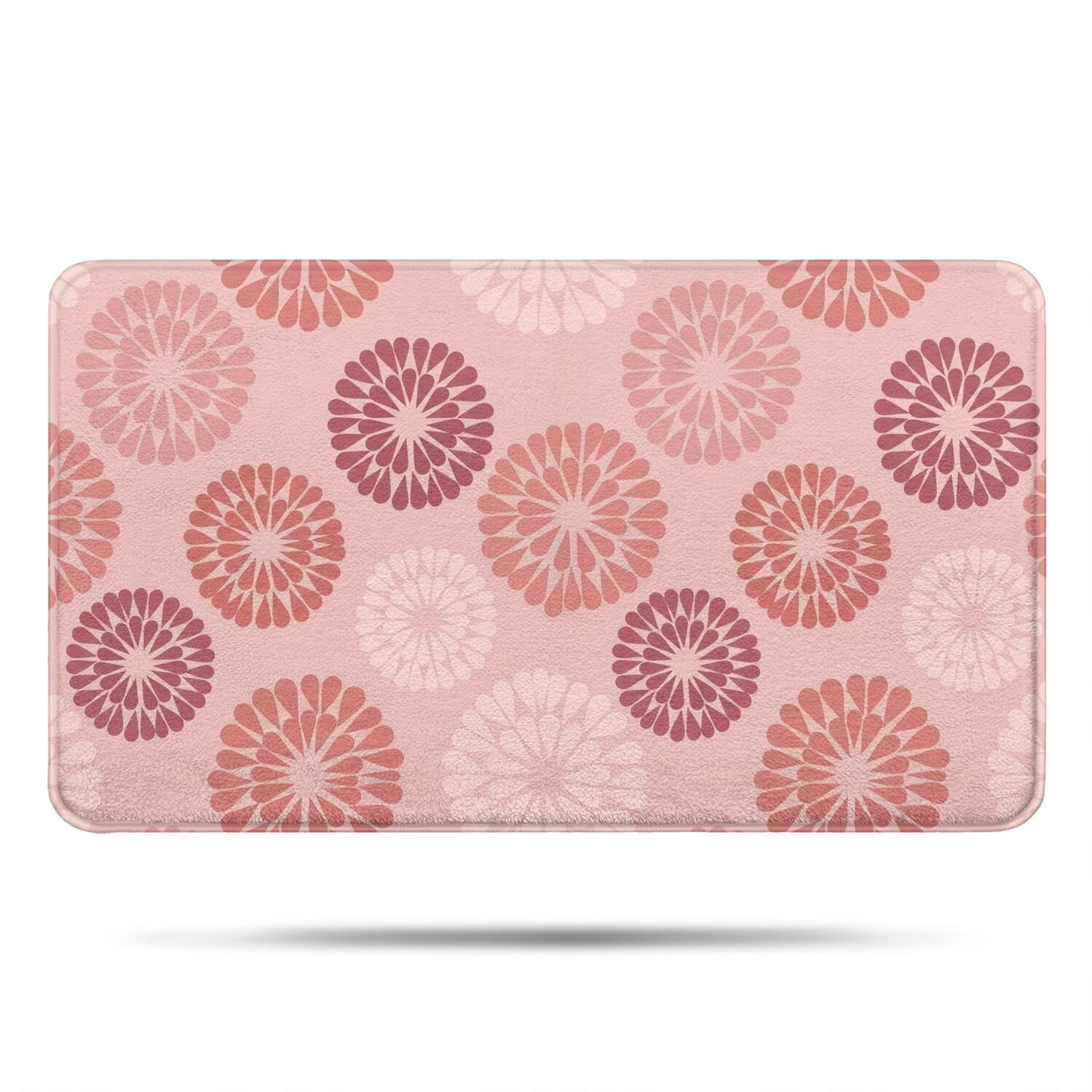 Pink Bloom Rug Geometric Flower and Sunburst Pink Non Slip Microfiber Bathroom Rugs ...