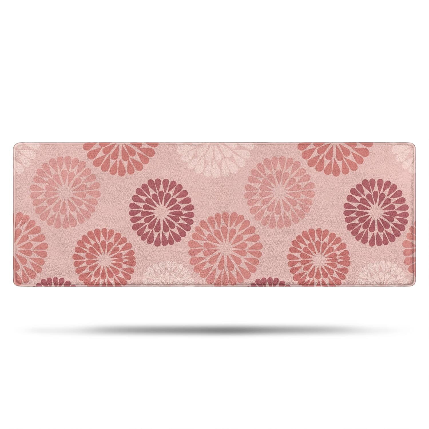 Pink Bloom Rug Geometric Flower and Sunburst Pink Non Slip Microfiber Bathroom Rugs ...