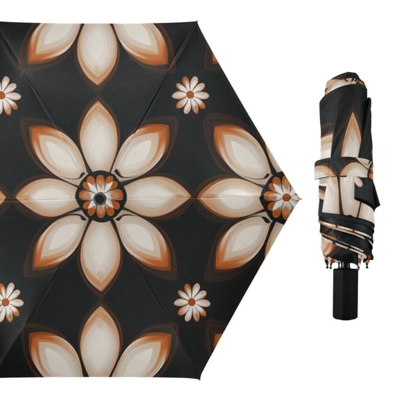 Geometric Flowers All Weather Umbrella Triple Folding Parasol 6 Ribs UV Protection Portable