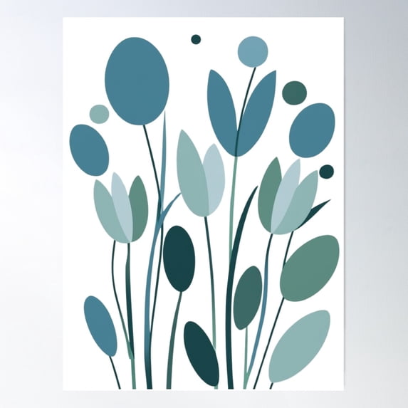Geometric Flowers Poster Wall Art, Modern Wall Decor For Living Room Bedroom, 24x36 UNFRAMED