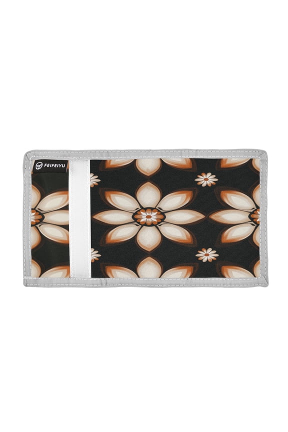 Geometric Flowers Trifold Wallets Card Holders Coin Pockets with Lanyards Portable Unisex