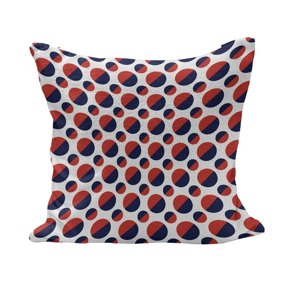 Geometric Fluffy Throw Pillow Cushion Cover, Abstract Colorful with Half Circles Rounds Art Image, Decorative Square Accent Pillow Case, 18" x 18", Navy Blue Red and White, by Ambesonne