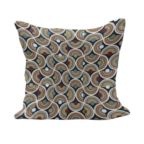 Geometric Fluffy Throw Pillow Cushion Cover, Abstract Mosaic with Half Spirals Forming Digital Circle Lace Display, Decorative Square Accent Pillow Case, 28" x 28", Sepia Ruby Dark Blue, by Ambesonne