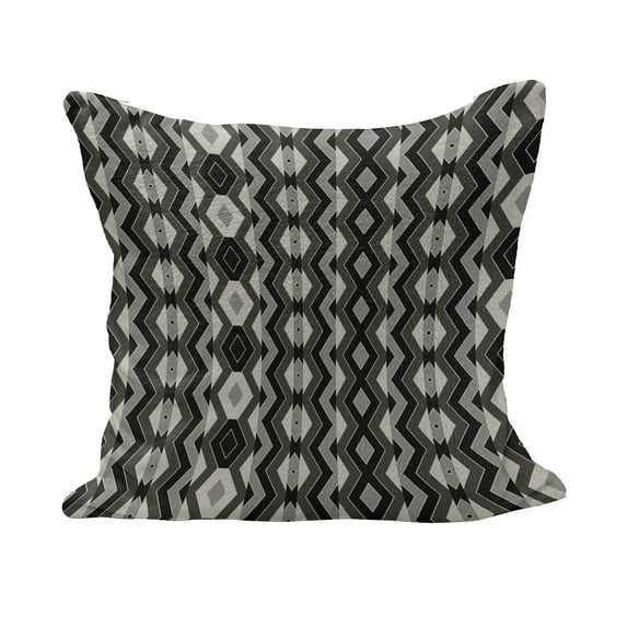 Geometric Fluffy Throw Pillow Cushion Cover, Aztec Tribal Folk Zigzags Chevron Traditional Bohemian, Decorative Square Accent Pillow Case, 26" x 26", Charcoal Grey Black, by Ambesonne