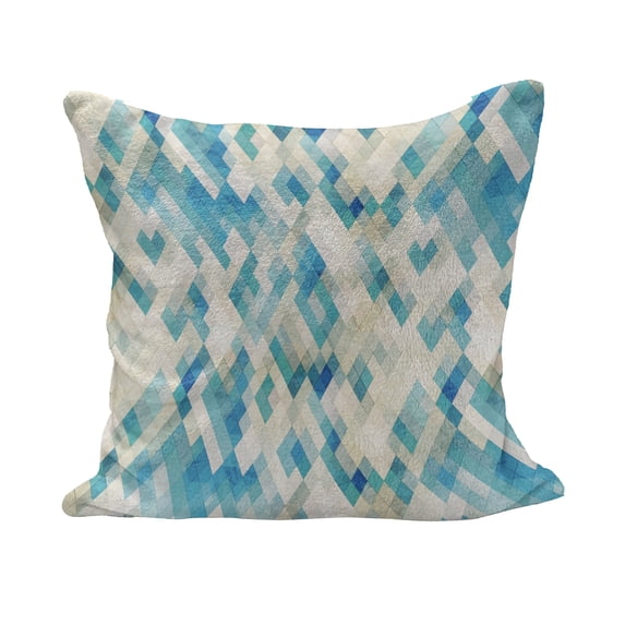 Geometric Fluffy Throw Pillow Cushion Cover, Blue Themed Hexagonal Shaped Abstract Modern Grunge Art Print, Decorative Square Accent Pillow Case, 20" x 20", Turquoise White, by Ambesonne