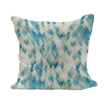 Geometric Fluffy Throw Pillow Cushion Cover, Blue Themed Hexagonal Shaped Abstract Modern Grunge Art Print, Rectangle Accent Pillow Case, 26" x 16", Turquoise White, by Ambesonne