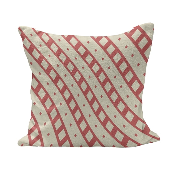 Geometric Fluffy Throw Pillow Cushion Cover, Checked Rhombus Classic Diamond Line Pattern Crosswise Tile Design Art, Decorative Square Accent Pillow Case, 20" x 20", Coral and Cream, by Ambesonne