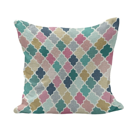 Geometric Fluffy Throw Pillow Cushion Cover, Classical Moroccan Tiles with Dots in Playful Colors Eastern Art Modern Display, Decorative Square Accent Pillow Case, 16" x 16", Multicolor, by Ambesonne