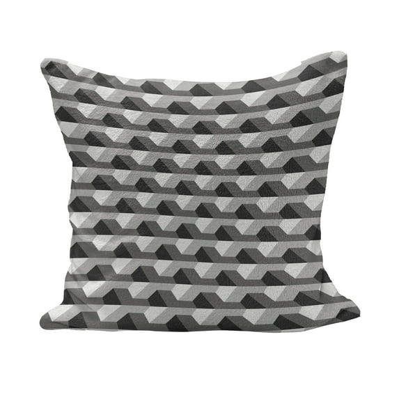 Geometric Fluffy Throw Pillow Cushion Cover, Concrete Geometric Patterns with Odd Minimalist Linked Shapes Image Print, Decorative Square Accent Pillow Case, 20" x 20", Grey Black White, by Ambesonne