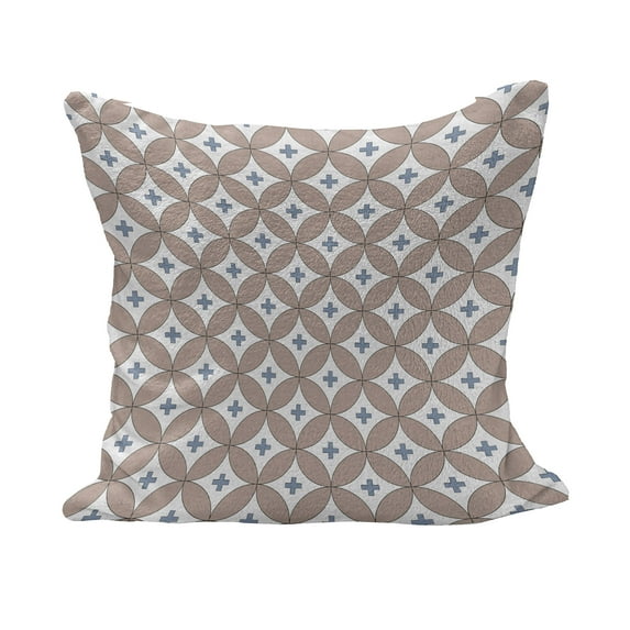 Geometric Fluffy Throw Pillow Cushion Cover, Entwined Circles with Small Plus Signs Inside Abstract Design, Decorative Square Accent Pillow Case, 36" x 36", Dried Rose Slate Blue, by Ambesonne