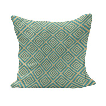 Geometric Fluffy Throw Pillow Cushion Cover, Nested Squares Geometrical Contemporary Design Symmetrical Tile Print, Decorative Square Accent Pillow Case, 36" x 36", Turquoise and Yellow, by Ambesonne