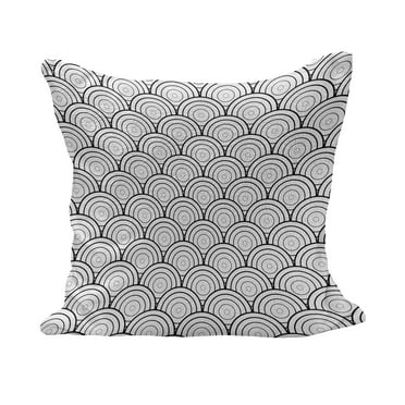 Geometric Fluffy Throw Pillow Cushion Cover, Oriental Moroccan Like Rounds Circles Sea Wave Inspired Art Print, Decorative Square Accent Pillow Case, 28" x 28", Black and White, by Ambesonne