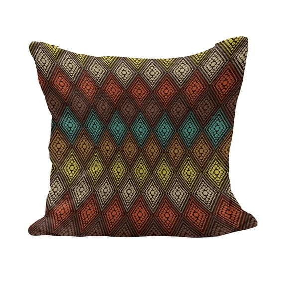 Geometric Fluffy Throw Pillow Cushion Cover, Prehistoric Abstract Folk Dots Forming Diamond Forms Pattern, Decorative Square Accent Pillow Case, 28" x 28", Multicolor, by Ambesonne