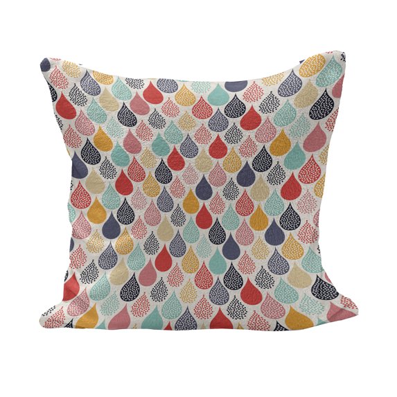 Geometric Fluffy Throw Pillow Cushion Cover, Raindrops Doodle Style Creative Leaf Shaped Colorful Girls Theme, Decorative Square Accent Pillow Case, 24" x 24", Multicolor, by Ambesonne