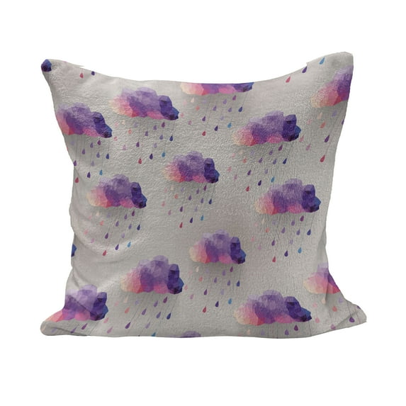 Geometric Fluffy Throw Pillow Cushion Cover, Retro Triangle Pattern Geometric Art Mosaic Rain Drops on Polka Dots Print, Rectangle Accent Pillow Case, 36" x 16", Purple Grey Pink, by Ambesonne