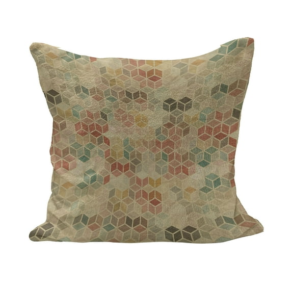 Geometric Fluffy Throw Pillow Cushion Cover, Soft Toned Retro Inspired Cube Pattern with Squares and Lines Vintage Retro, Decorative Square Accent Pillow Case, 26" x 26", Multicolor, by Ambesonne