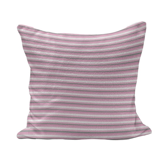 Geometric Fluffy Throw Pillow Cushion Cover, Striped Pattern with Pink Tones Thick and Tiny Lines Modern Illustration, Decorative Square Accent Pillow Case, 24" x 24", Pink Grey White, by Ambesonne