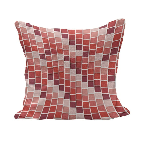 Geometric Fluffy Throw Pillow Cushion Cover, Tile Rectangle Square Cube Vertical Lines Geometrical Shapes Periodic, Decorative Square Pillow Case, 26" x 26", Coral Rose Dried Rose, by Ambesonne