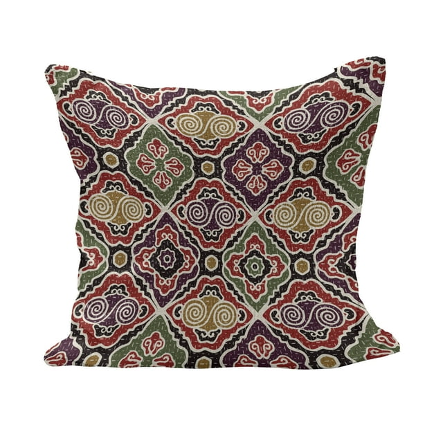 Geometric Fluffy Throw Pillow Cushion Cover, Traditional Japanese Chevron with Spirals Blooms Boho Eastern Pattern, Decorative Square Accent Pillow Case, 18" x 18", Multicolor, by Ambesonne