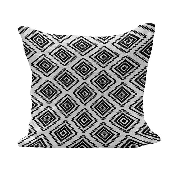 Geometric Fluffy Throw Pillow Cushion Cover, Tribal Pattern Aztec Civilization Inspired Digital Art Monochrome Americas, Decorative Square Accent Pillow Case, 18" x 18", Black White, by Ambesonne