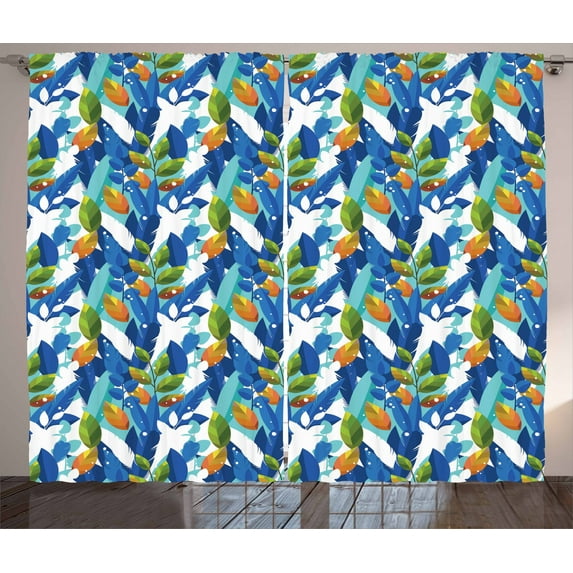 Geometric Forest Curtains 2 Panels Set, Colorful Forest Foliage with Blooming Branches Botanical Spring Branches, Window Drapes for Living Room Bedroom, 108W X 90L Inches, Multicolor, by Ambesonne
