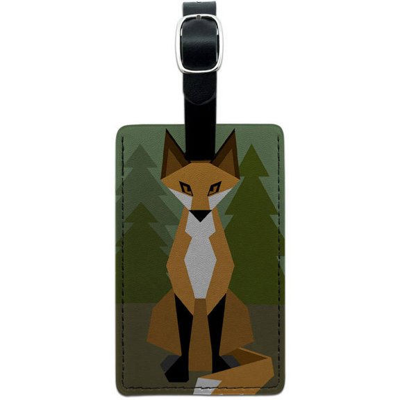 Geometric Forest Fox Leather Luggage ID Tag Suitcase Carry-On