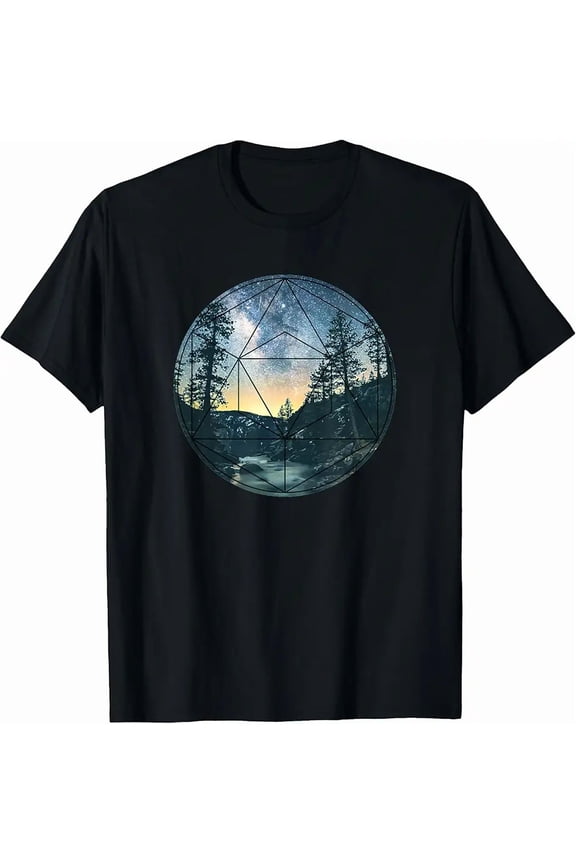 Geometric Forest Mountain Galaxy Graphic Men Short Sleeve Casual T-Shirt