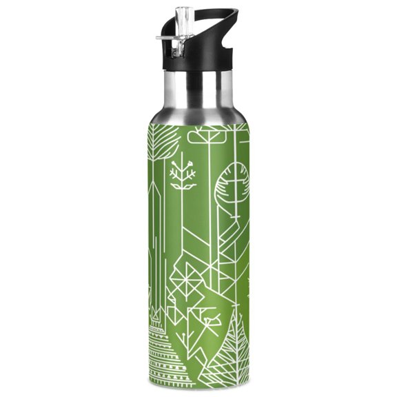 Geometric Forest Patterns 1000ml Double Walled Stainless Steel LeakProof Sports Bottle Thermo 8h Portable