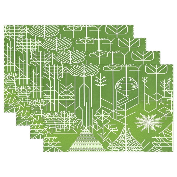 Geometric Forest Patterns 4-Piece 12x18in Heat-Proof Place Mats Set, Non-Slip for Family Dining