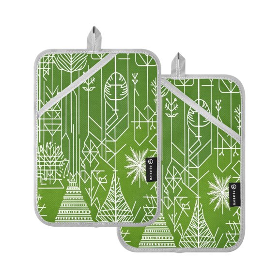 Geometric Forest Patterns 7x9.8in Pot Holder Set Heat-Resistant Oven Hot Pads Durable with Storage Loop