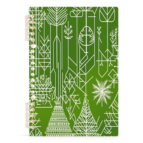 Geometric Forest Patterns A5 8.3x5.7in PP Notebook, Adjustable Rings, 60 Sheets, Diary or Journey Note