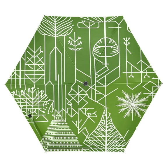 Geometric Forest Patterns Folding Umbrella UV50+ Waterproof Sun Protection Auto Open Close Compact Fiberglass Frame