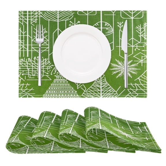 Geometric Forest Patterns Reversible Placemat Non Slip Coffee Mat 18x12 Inch for Dining, Kitchen, Coffee