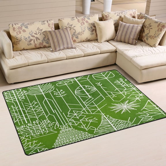 Geometric Forest Patterns Soft Polyester Area Rug 31''x20'', Non Slip, Memory Foam, Water Absorbent