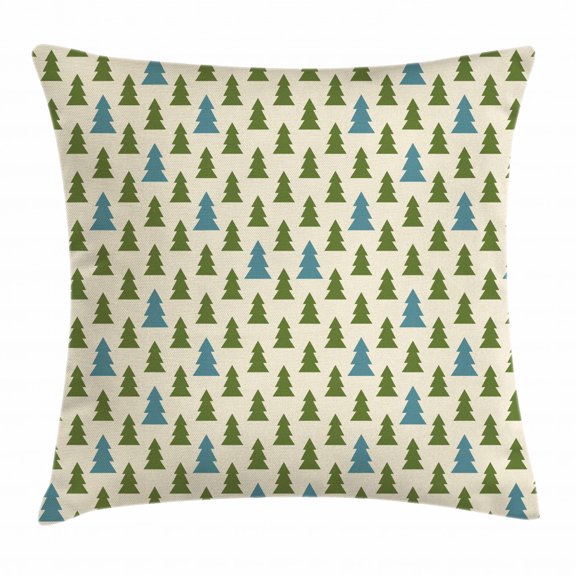 Geometric Forest Throw Pillow Cushion Cover, Fir Trees with Triangular Designs Winter Foliage, Decorative Square Accent Pillow Case, 18 X 18 Inches, Eggshell Olive Green and Bluegrey, by Ambesonne