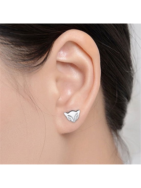 Geometric Fox Head Stud Earring Unique Animal Jewelry Gift for Women | Minimalist Woodland Accessory