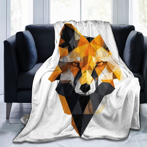 Geometric Fox Throw Blanket, Modern Low Poly Artwork, Soft Flannel Fleece, Minimalist Home Decor 50x40
