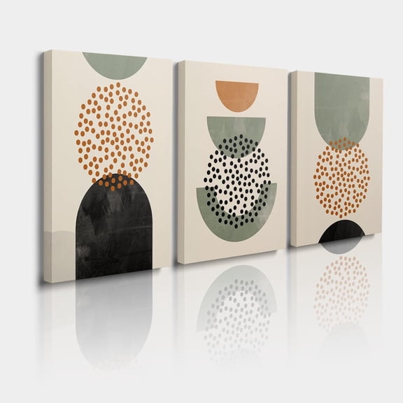 Geometric Framed Canvas Wall Art Print Set of 3 Modern Minimalist Wall Art Boho Poster Prints Moss Green Black Art Wall Decor Painting Artwork for Office Living Room Bedroom Decoration 12"x16"