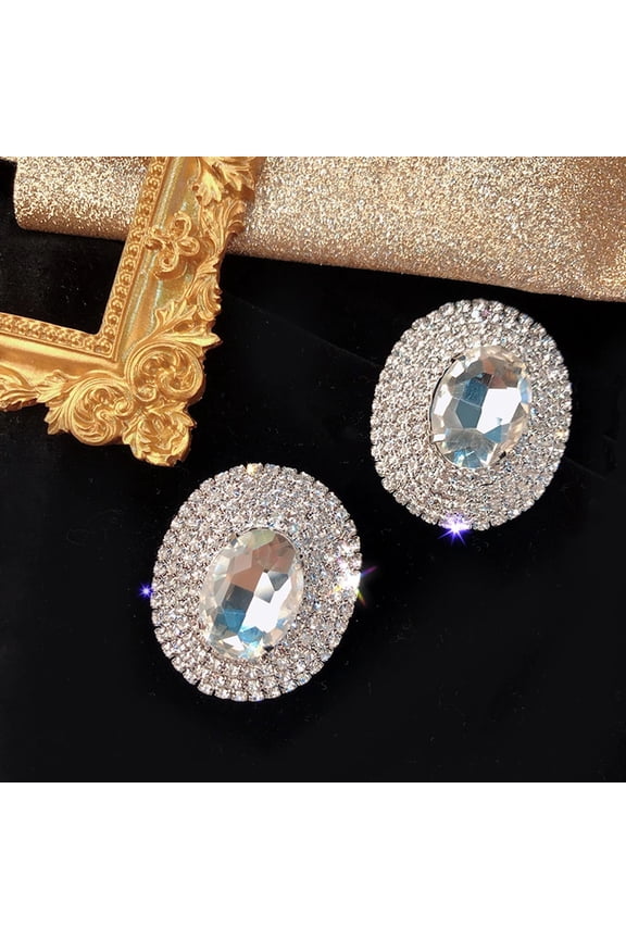 Geometric Full Rhinestone Stud Earrings for Women Shiny Oversized Crystal Earrings Wedding Jewelry