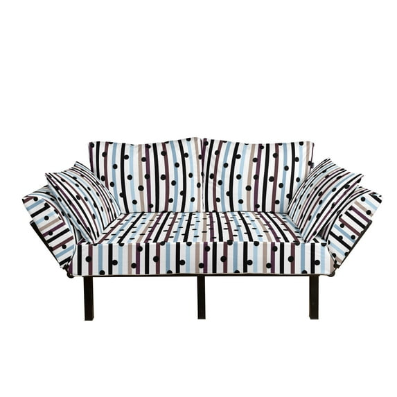 Geometric Futon Couch, Horizontal Stripes Background with Many Colors Monochrome Hand Drawn Dots Pattern, Daybed with Metal Frame Upholstered Sofa for Living Dorm, Loveseat, Multicolor, by Ambesonne
