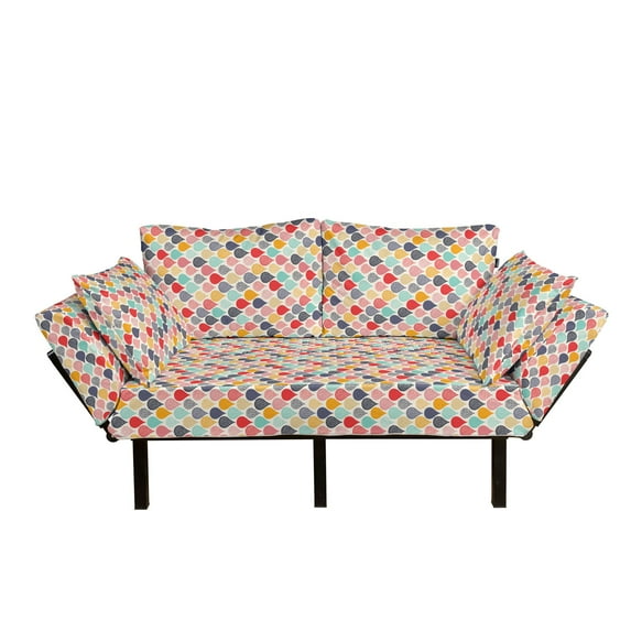 Geometric Futon Couch, Raindrops Doodle Style Creative Leaf Shaped Colorful Girls Theme, Daybed with Metal Frame Upholstered Sofa for Living Dorm, Loveseat, Multicolor, by Ambesonne