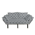 thumbnail image 1 of Geometric Futon Couch, Symmetrical Circular Pattern Floral Elements Japanese Mandala Flower Foliage, Daybed with Metal Frame Upholstered Sofa for Living Dorm, Loveseat, Dark Blue Cream, by Ambesonne, 1 of 4